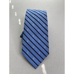 Nautica Blue with Anchor Striped Pattern 100% Silk Tie NWOT